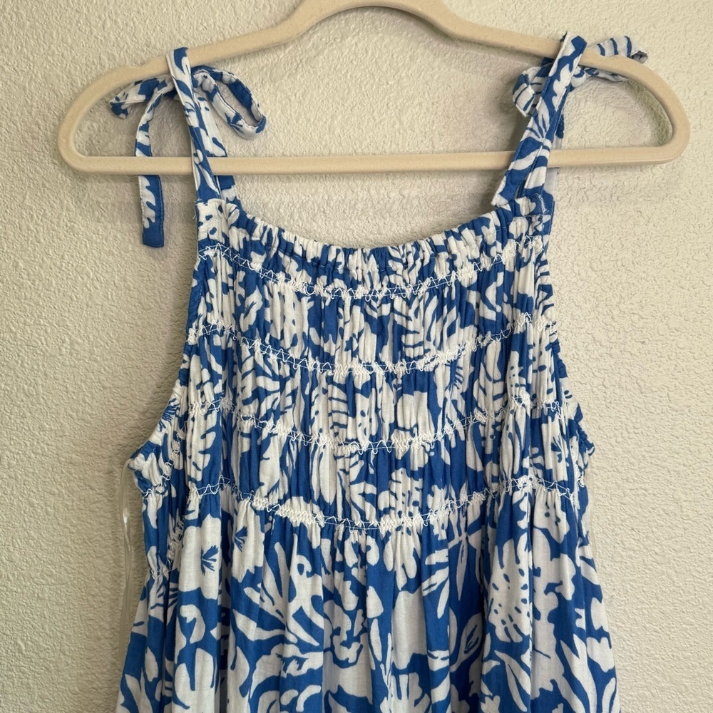 Beachlunchlounge Womens M Tropical Midi Dress Cotton Gauze Blue Vacation‎ - Picture 10 of 11